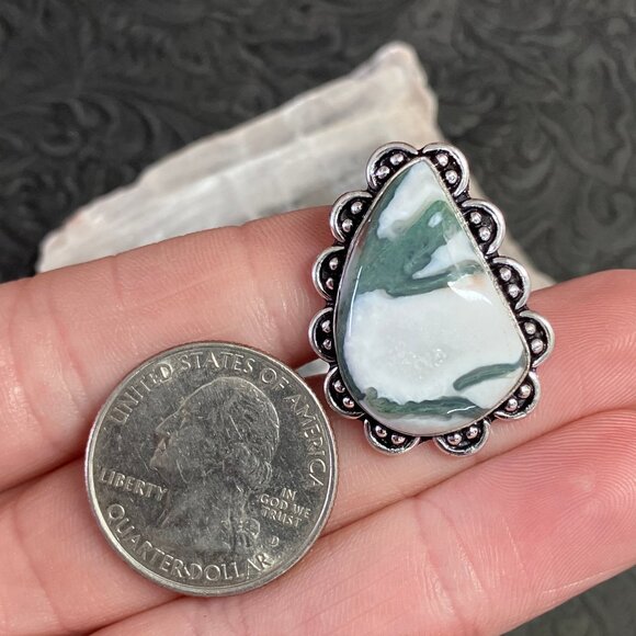 Druzy Tree Agate Antique Styled Ring Size 8 and a Half - Picture 6 of 10